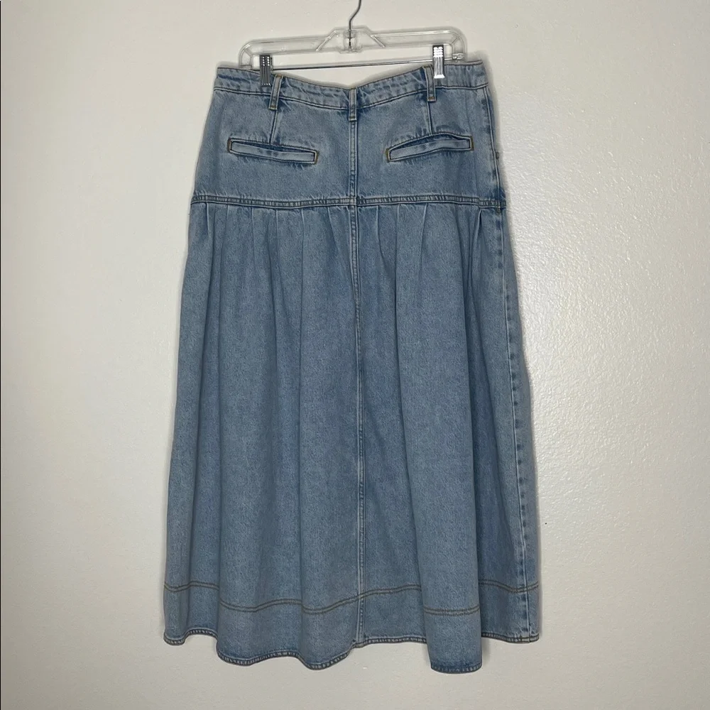 Anthropologie Pilcro pleated basque waist denim midi skirt size 14